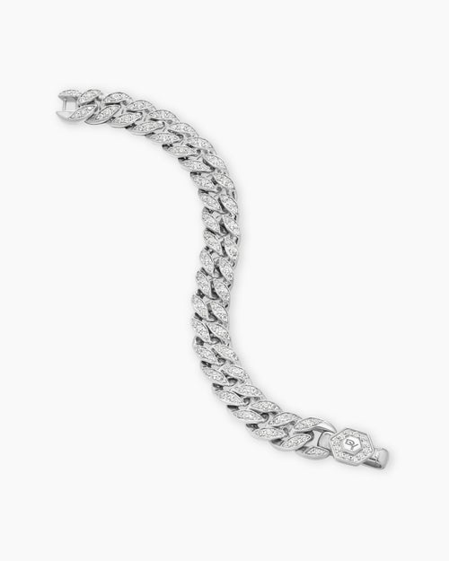 Womens Curb Chain Bracelet in Platinum with Diamonds, 11.5mm