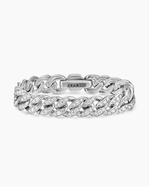 Womens Curb Chain Bracelet in Platinum with Diamonds, 11.5mm