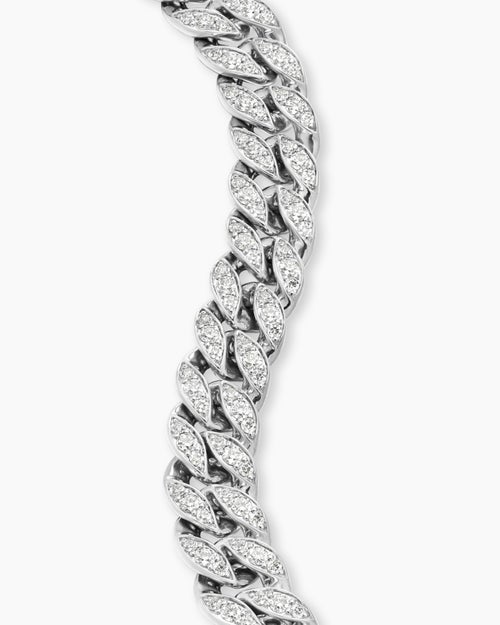Womens Curb Chain Bracelet in Platinum with Diamonds, 11.5mm