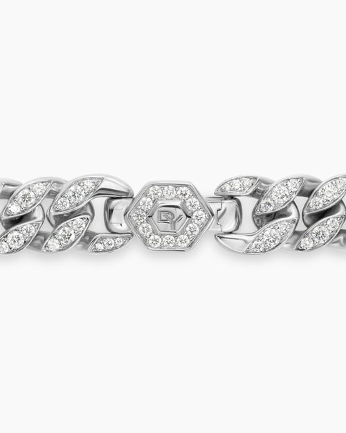 Womens Curb Chain Bracelet in Platinum with Diamonds, 11.5mm