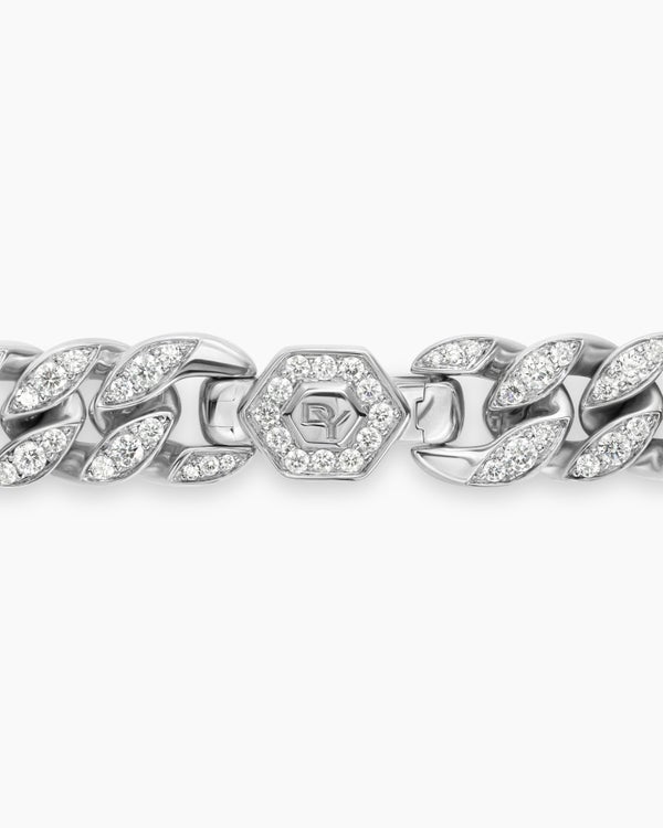 Curb Chain Bracelet in Platinum with Diamonds, 11.5mm