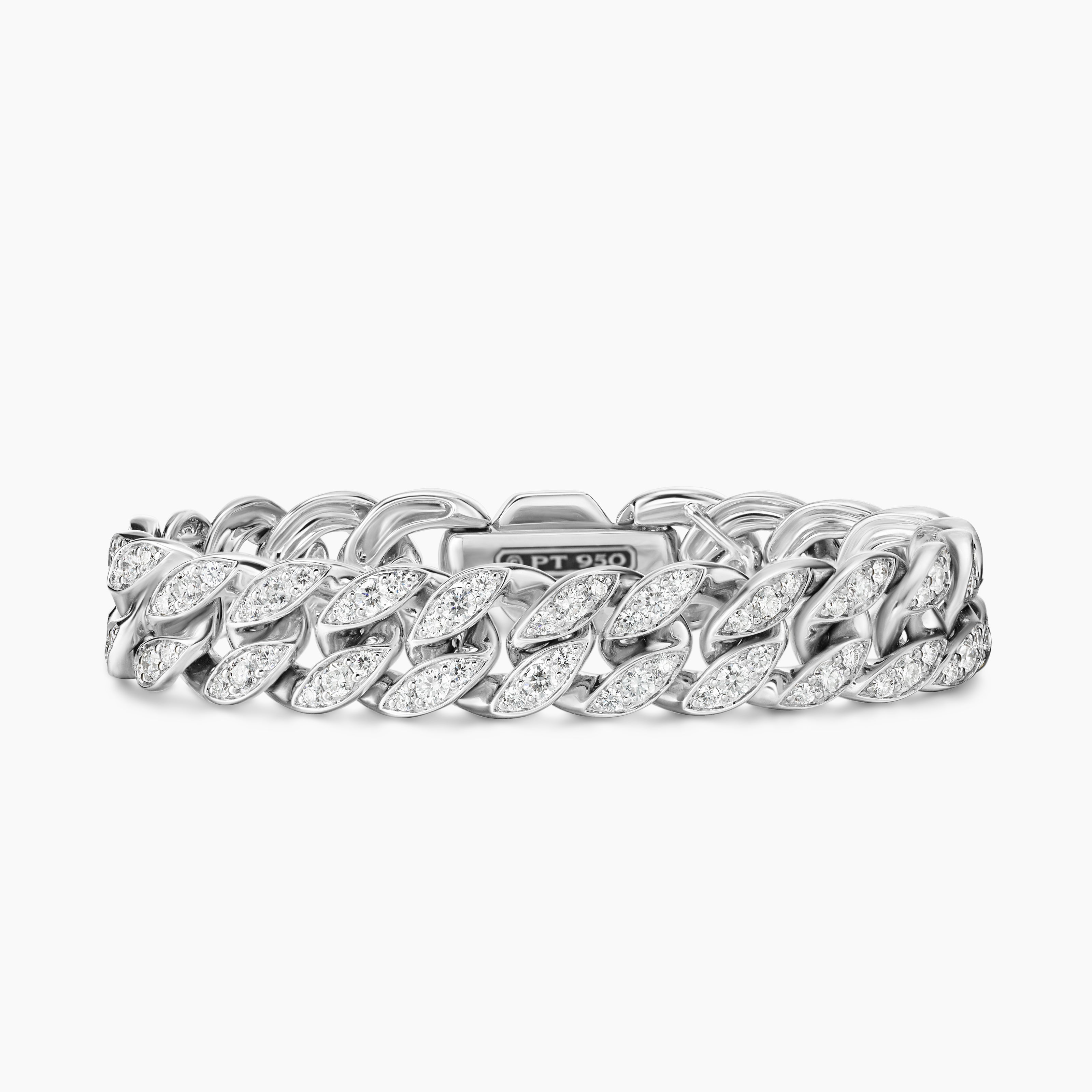 Womens Curb Chain Bracelet in Platinum with Diamonds, 11.5mm