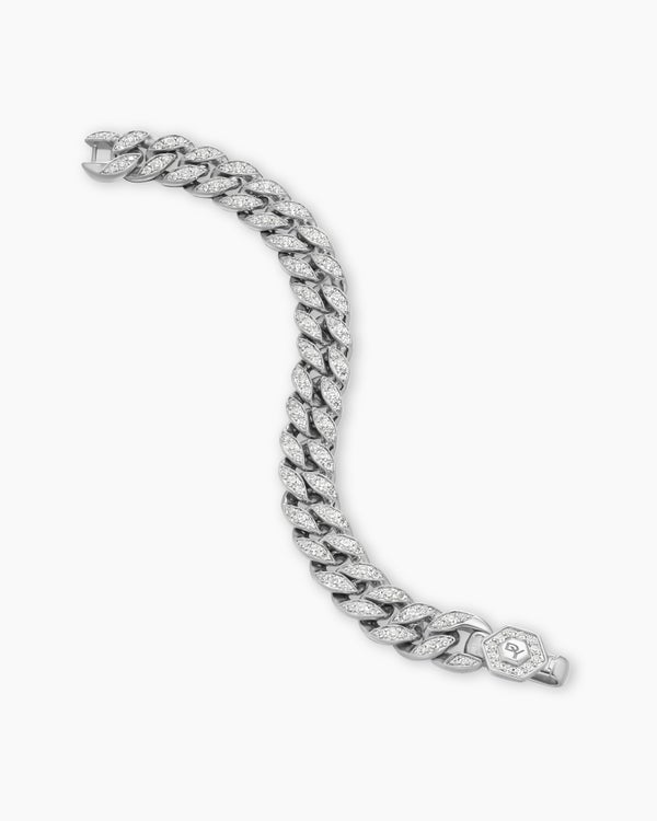 Curb Chain Bracelet in Sterling Silver with Diamonds, 11.5mm