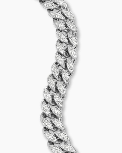 Womens Curb Chain Bracelet in Sterling Silver with Diamonds, 11.5mm
