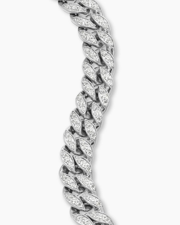 Curb Chain Bracelet in Sterling Silver with Diamonds, 11.5mm