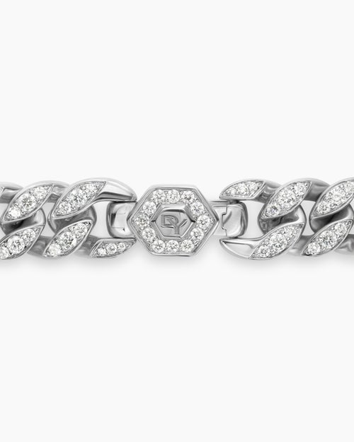 Womens Curb Chain Bracelet in Sterling Silver with Diamonds, 11.5mm