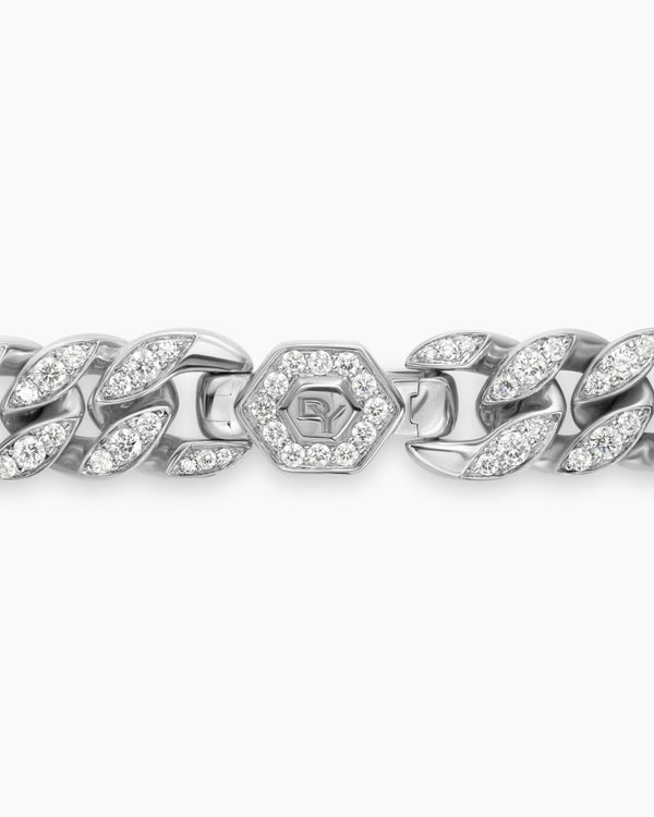 Curb Chain Bracelet in Sterling Silver with Diamonds, 11.5mm
