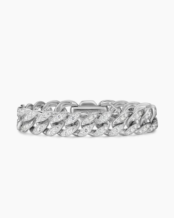 Curb Chain Bracelet in Sterling Silver with Diamonds, 11.5mm