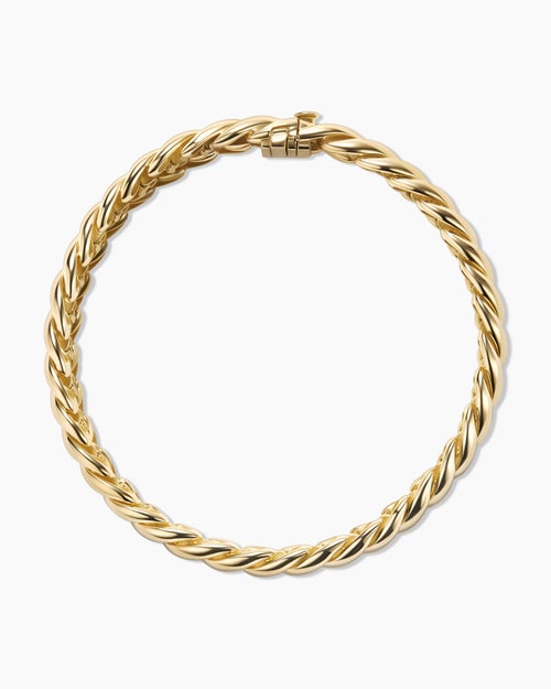 Womens Sculpted Cable Bracelet in 18K Yellow Gold, 8.5mm