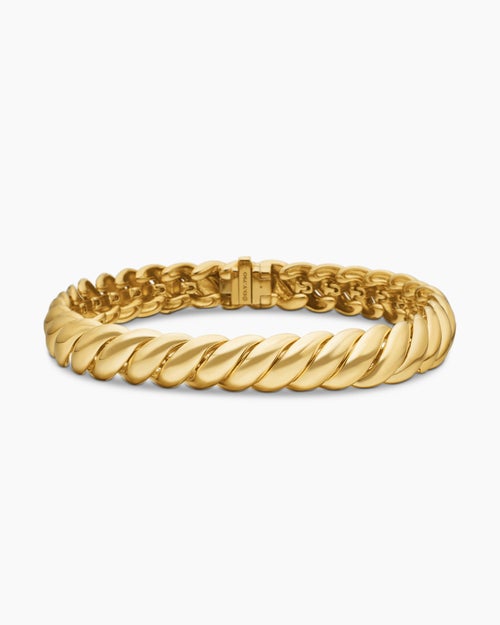 Womens Sculpted Cable Bracelet in 18K Yellow Gold, 8.5mm