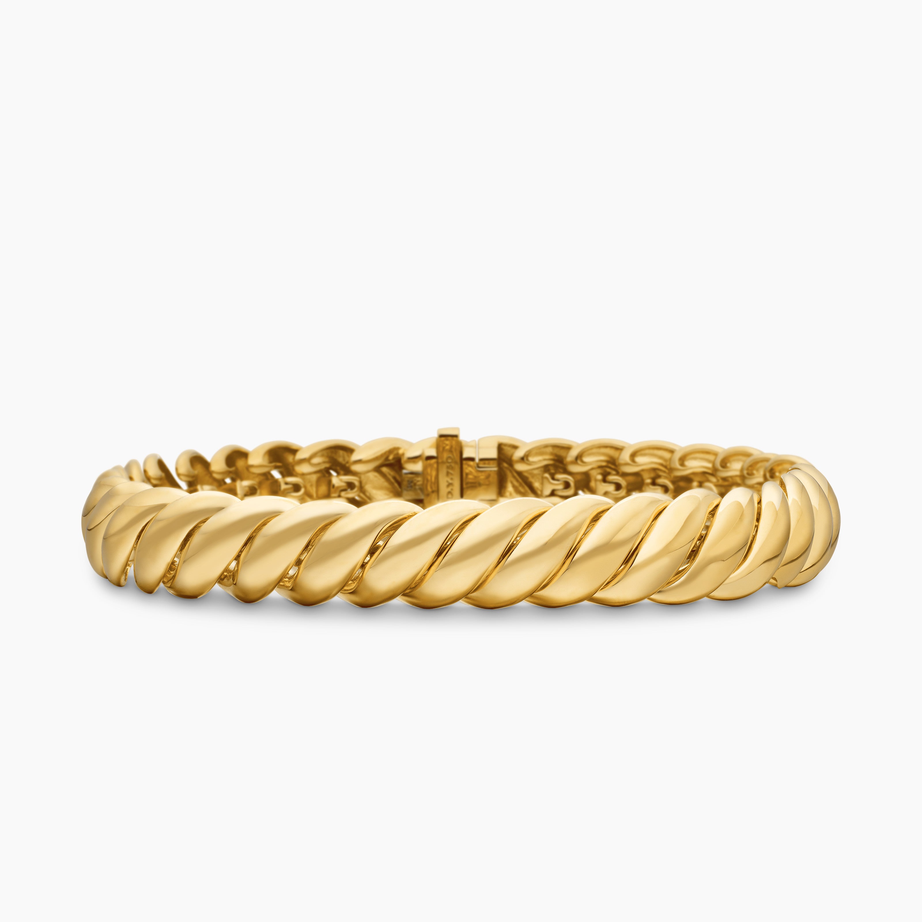 Womens Sculpted Cable Bracelet in 18K Yellow Gold, 8.5mm