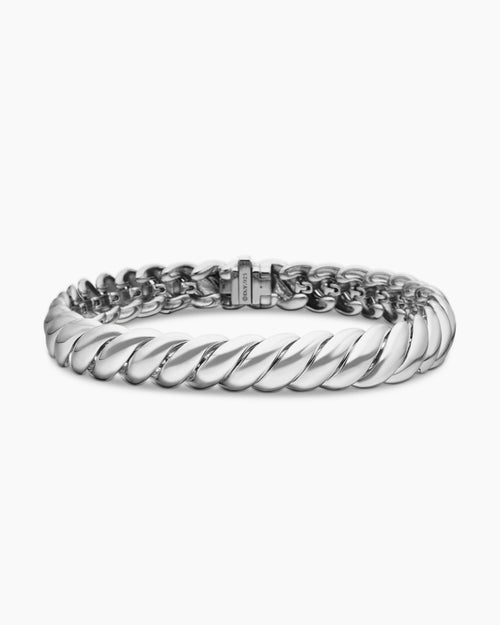 Womens Sculpted Cable Bracelet in Sterling Silver, 8.5mm