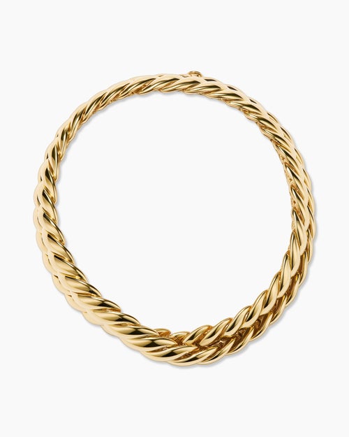 Womens Sculpted Cable Double Wrap Bracelet in 18K Yellow Gold, 8.5mm