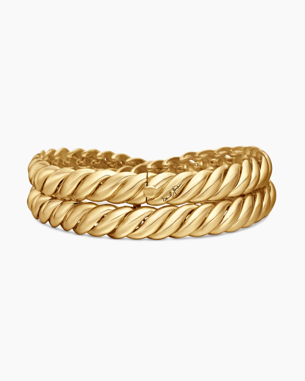 Womens Sculpted Cable Double Wrap Bracelet in 18ct Yellow Gold, 8.5mm