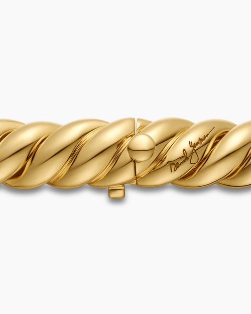 Womens Sculpted Cable Double Wrap Bracelet in 18K Yellow Gold, 8.5mm