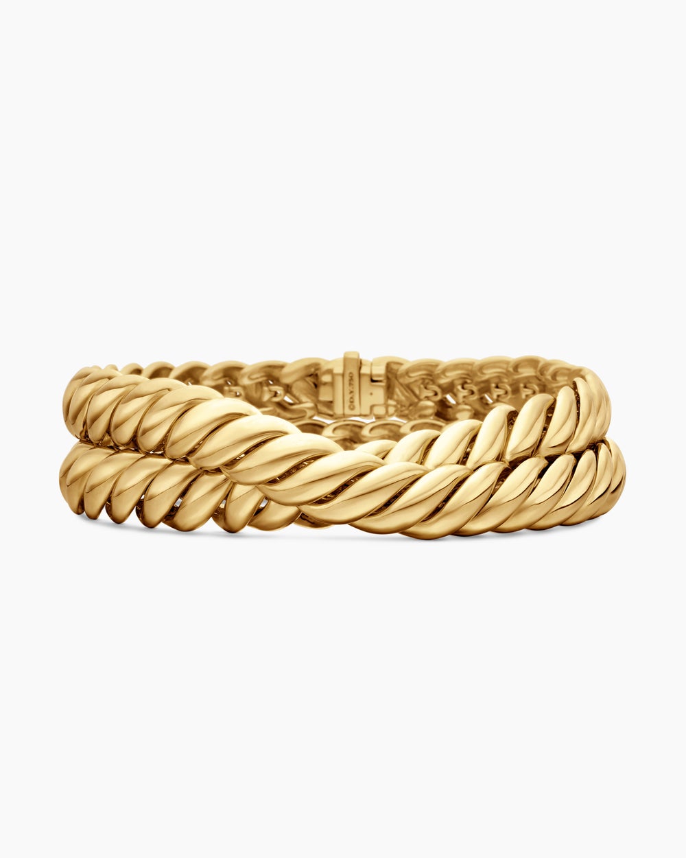 Womens Sculpted Cable Double Wrap Bracelet in 18ct Yellow Gold, 8.5mm