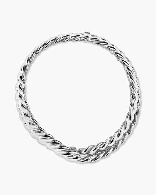 Womens Sculpted Cable Double Wrap Bracelet in Sterling Silver, 8.5mm