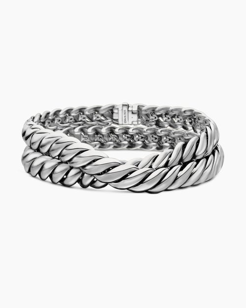 Womens Sculpted Cable Double Wrap Bracelet in Sterling Silver, 8.5mm
