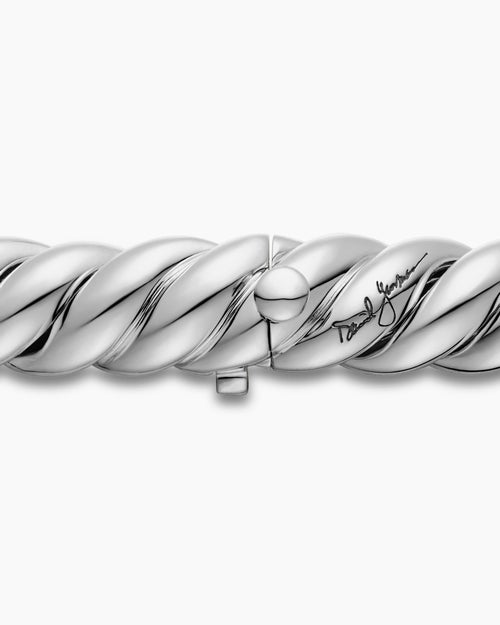 Womens Sculpted Cable Double Wrap Bracelet in Sterling Silver, 8.5mm