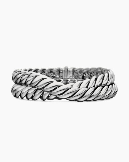 Womens Sculpted Cable Double Wrap Bracelet in Sterling Silver, 8.5mm
