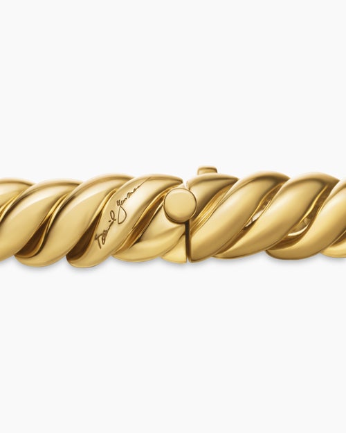 Womens Sculpted Cable Triple Wrap Bracelet in 18K Yellow Gold, 8.5mm