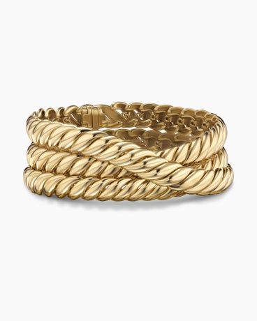 Sculpted Cable Triple Wrap Bracelet in 18K Yellow Gold, 8.5mm