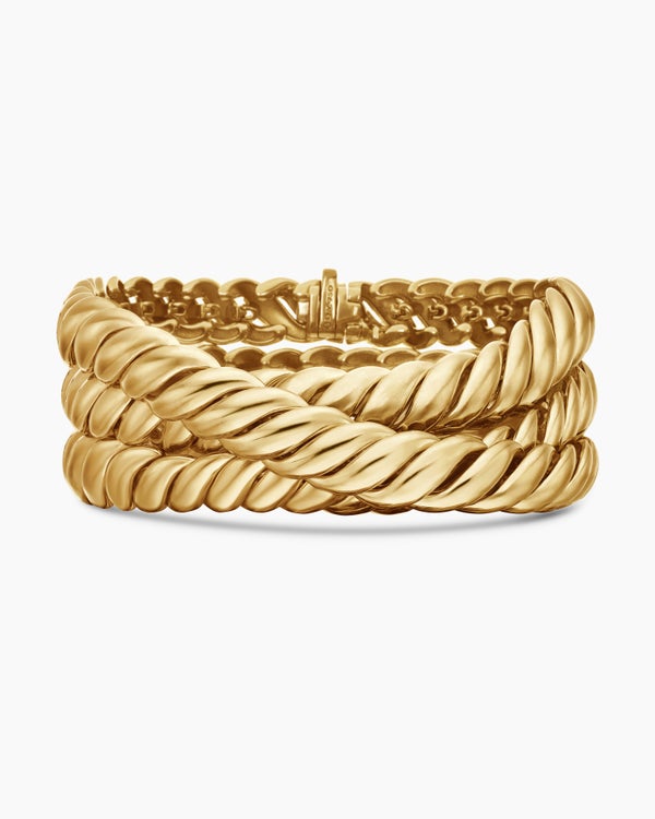 Sculpted Cable Triple Wrap Bracelet in 18K Yellow Gold, 8.5mm