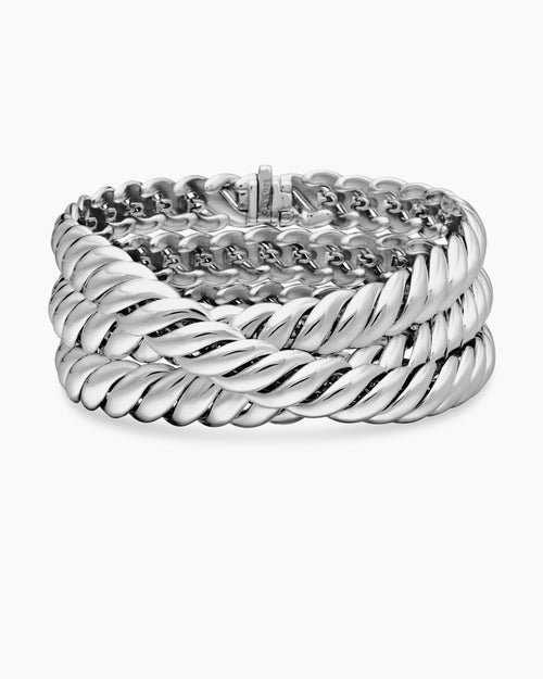 Womens Sculpted Cable Triple Wrap Bracelet in Sterling Silver, 8.5mm