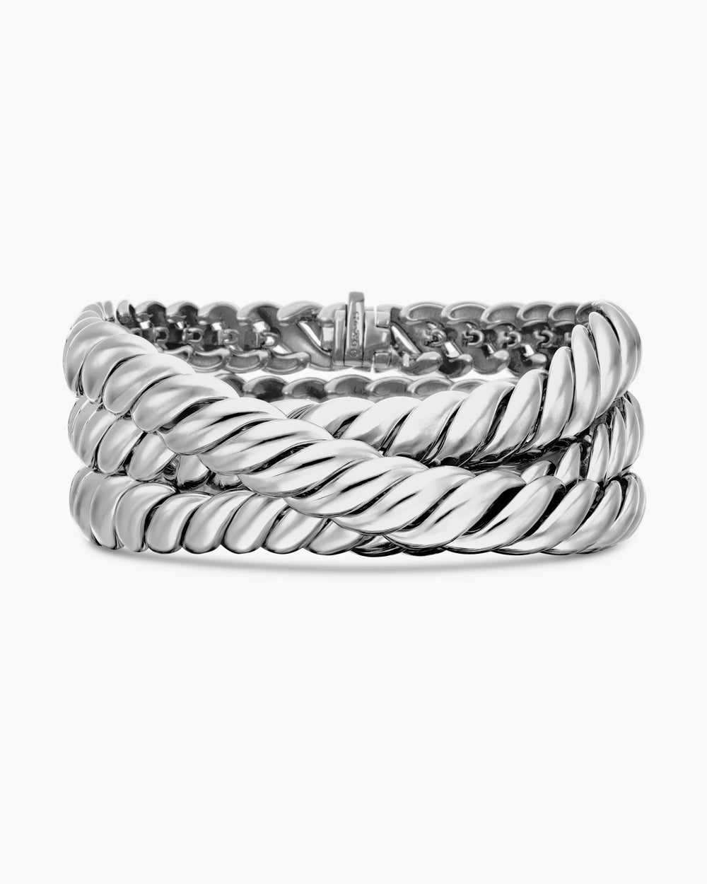 Womens Sculpted Cable Triple Wrap Bracelet in Sterling Silver, 8.5mm