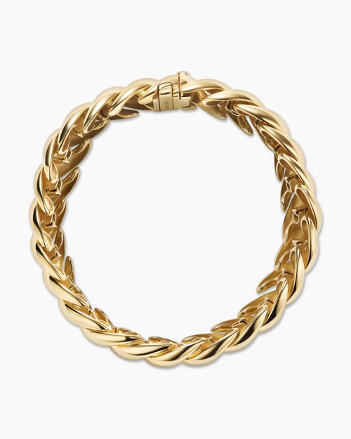Womens Sculpted Cable Bracelet in 18K Yellow Gold, 14mm