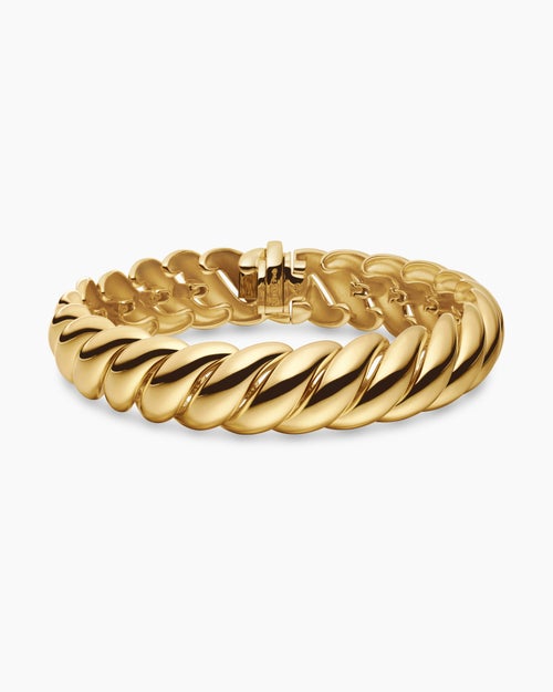 Womens Sculpted Cable Bracelet in 18K Yellow Gold, 14mm