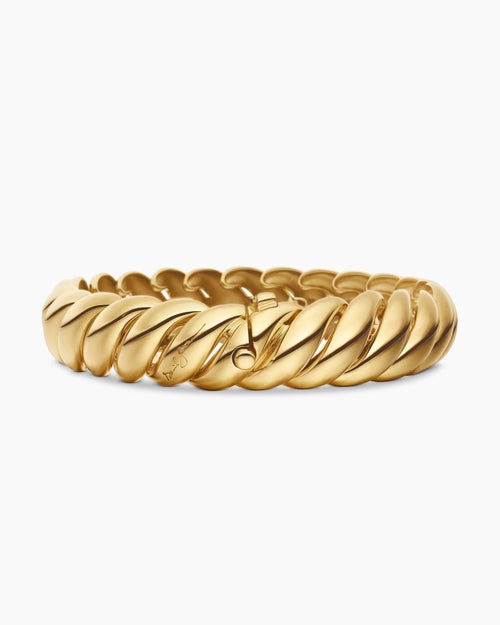 Womens Sculpted Cable Bracelet in 18ct Yellow Gold, 14mm