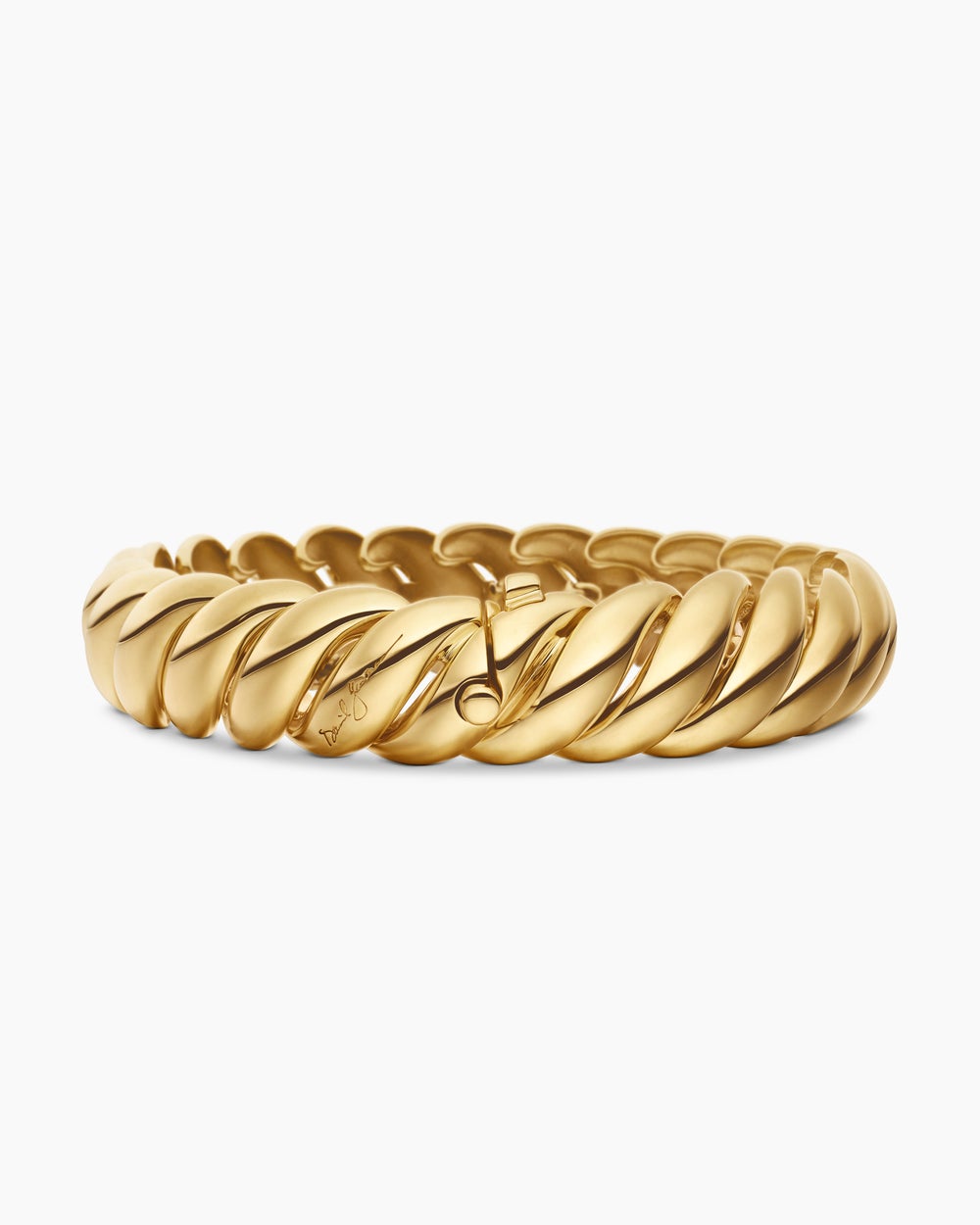 Womens Sculpted Cable Bracelet in 18K Yellow Gold, 14mm
