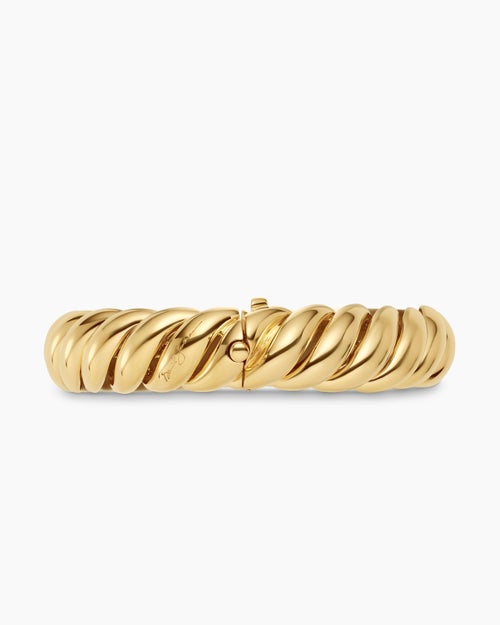 Womens Sculpted Cable Bracelet in 18K Yellow Gold, 14mm