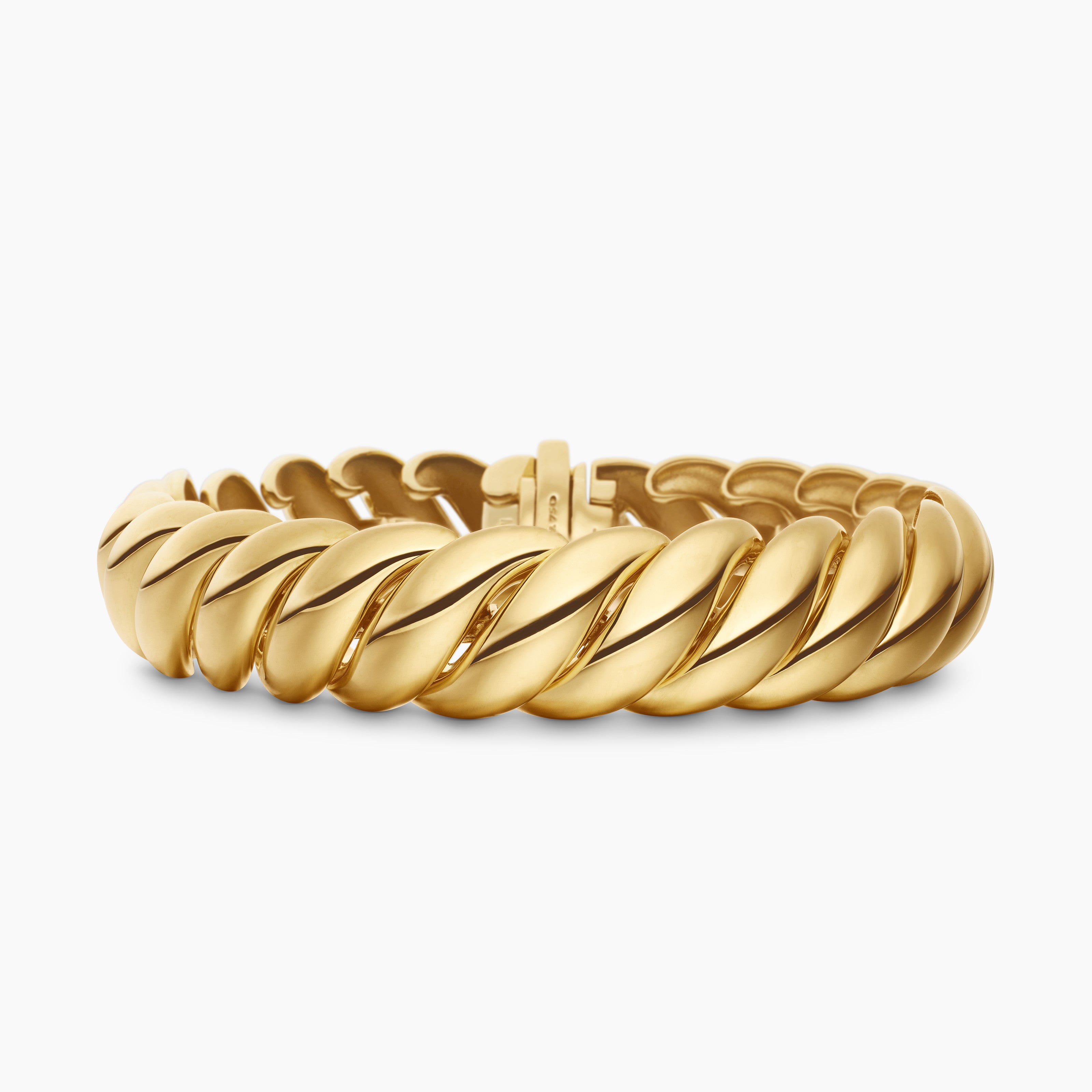 Womens Sculpted Cable Bracelet in 18K Yellow Gold, 14mm