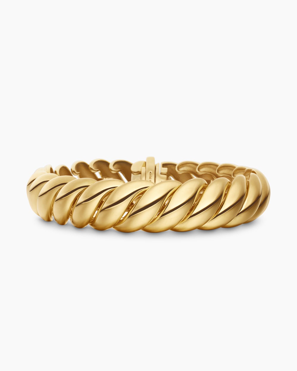 Womens Sculpted Cable Bracelet in 18K Yellow Gold, 14mm