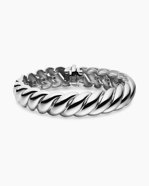 Womens Sculpted Cable Bracelet in Sterling Silver, 14mm