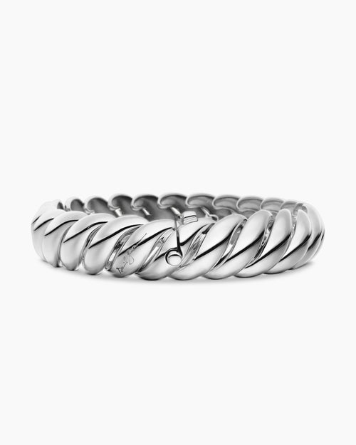 Womens Sculpted Cable Bracelet in Sterling Silver, 14mm
