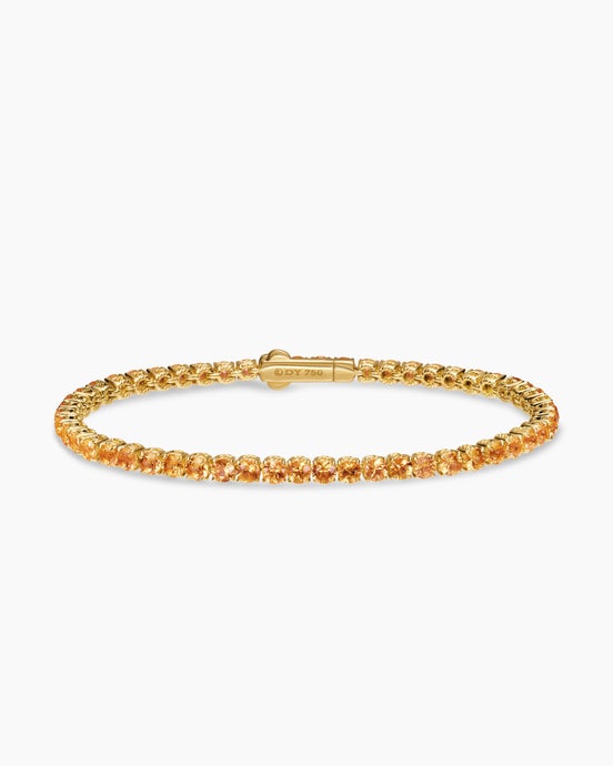 Tennis Bracelet in 18K Yellow Gold with Orange Sapphires, 3mm