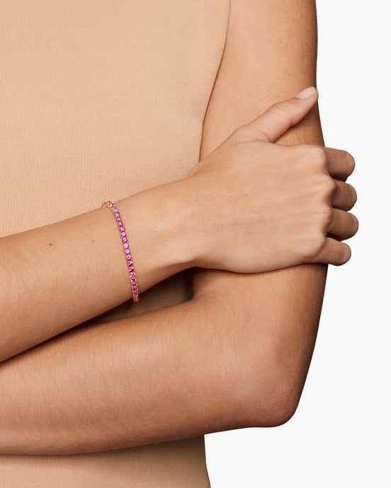 Tennis Bracelet in 18K Yellow Gold with Pink Sapphires, 3mm