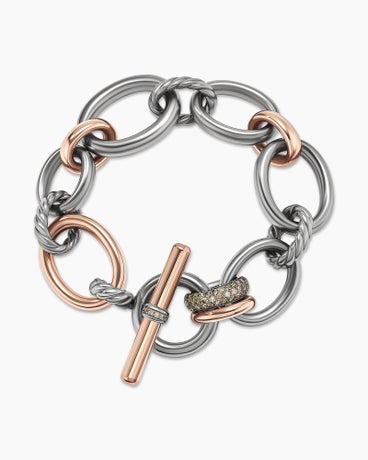 DY Mercer™ Melange Chain Bracelet in Sterling Silver with 18K Rose Gold and Diamonds, 25mm