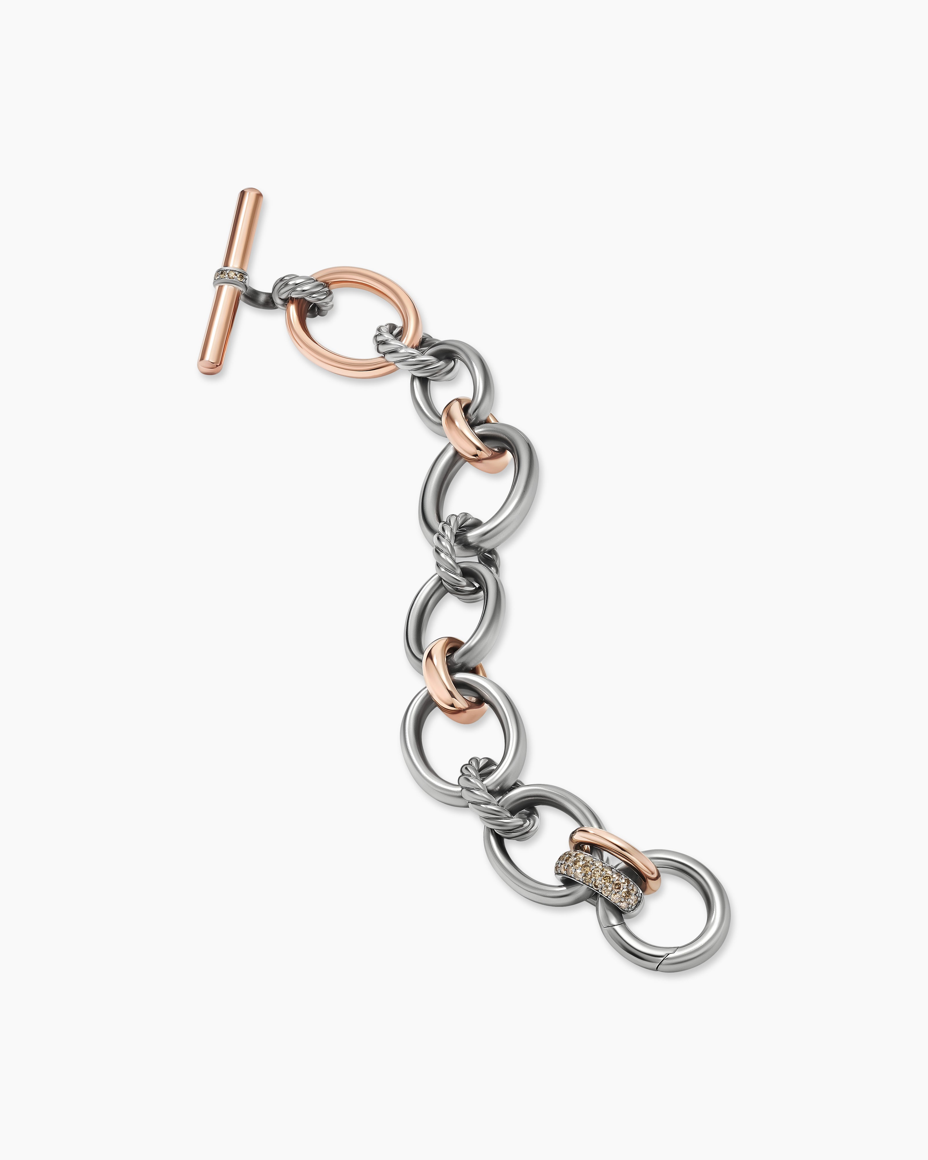 Hermes 18K Rose Gold Diamond Bag Charm Link Bracelet