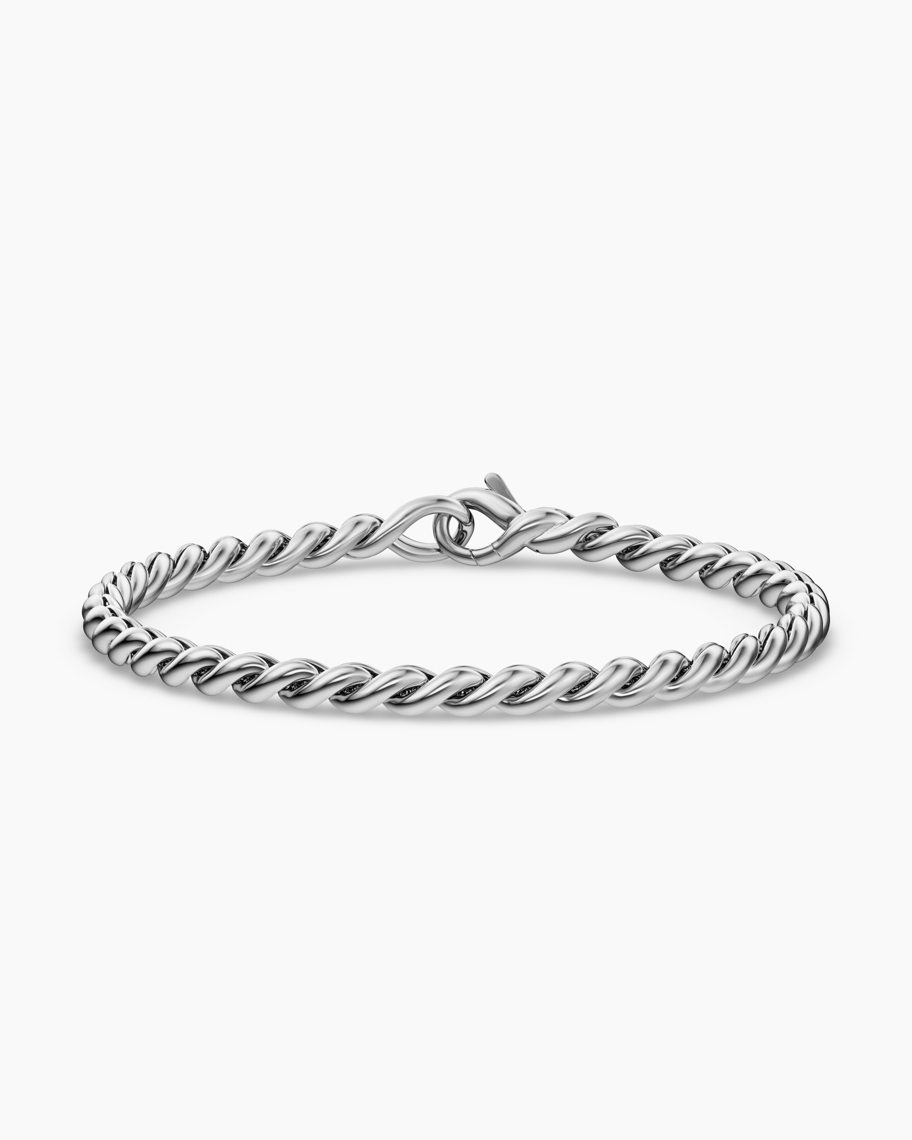Womens Sculpted Cable Chain Bracelet in Sterling Silver, 3.7mm