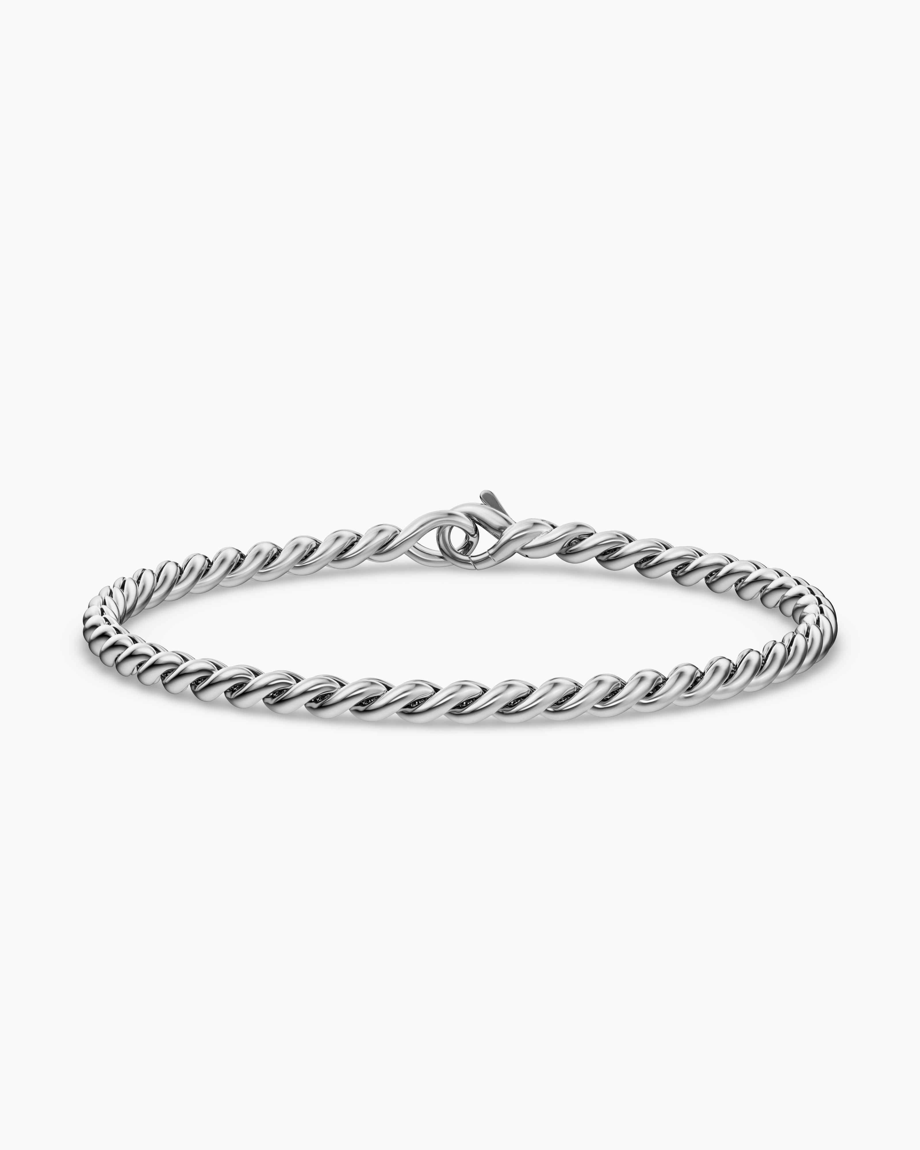 Mens Sculpted Cable Chain Bracelet in Sterling Silver, 3.7mm