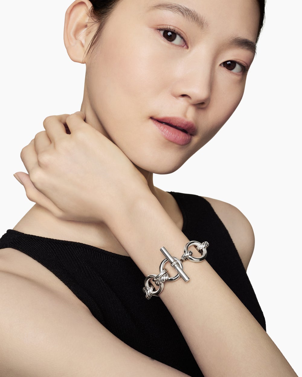 Womens DY Mercer Chain Bracelet in Sterling Silver with Diamonds, 20mm