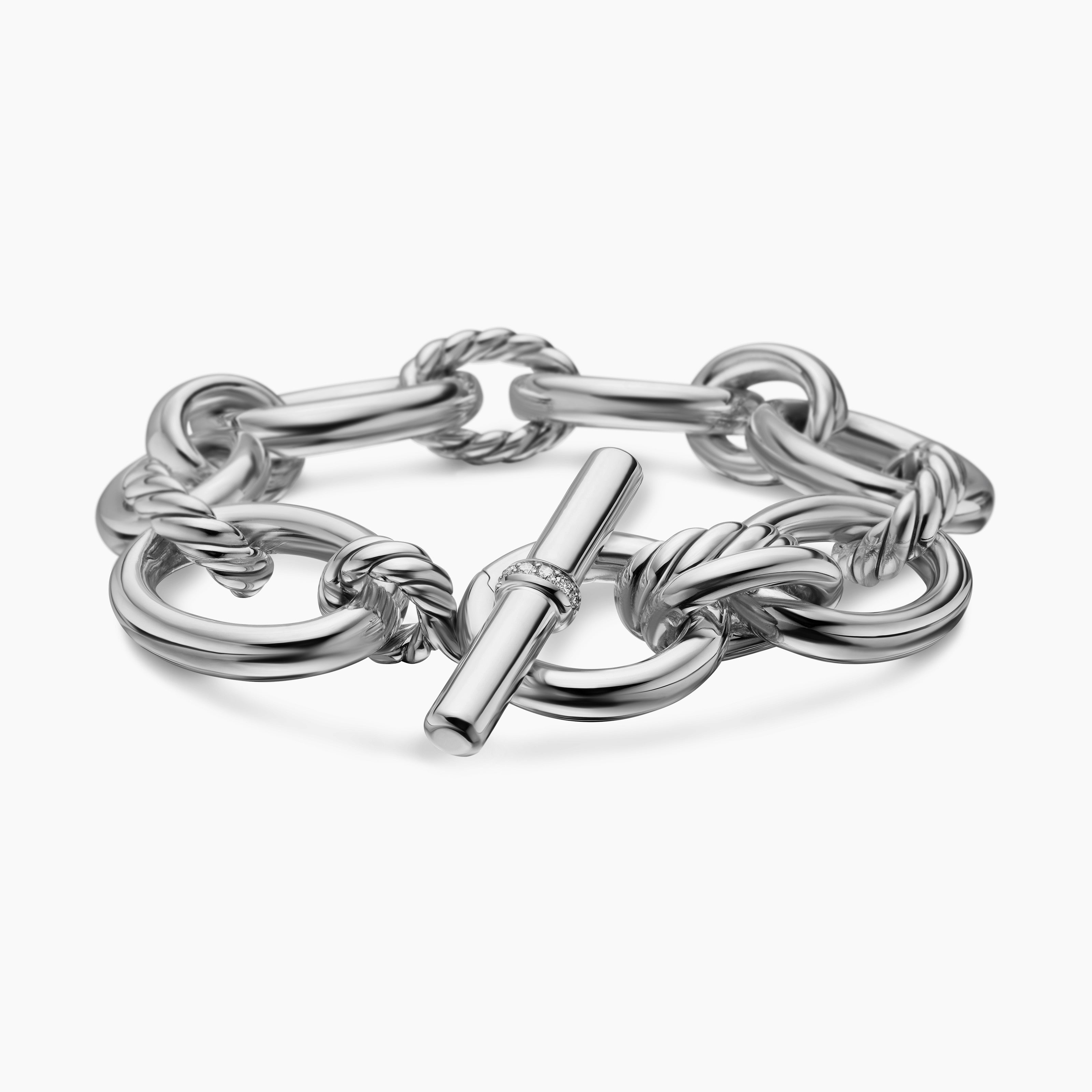Womens DY Mercer Chain Bracelet in Sterling Silver with Diamonds, 20mm