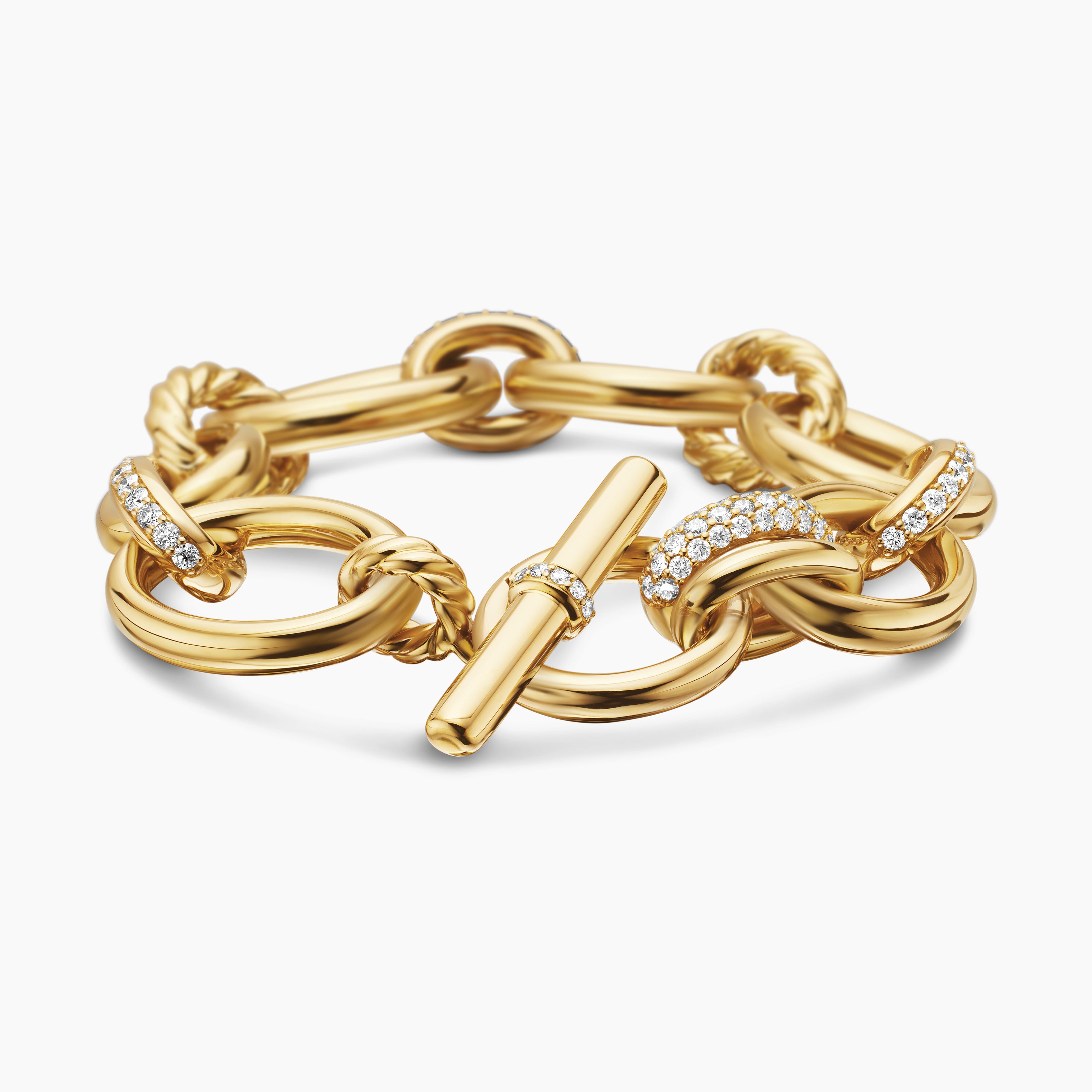 Womens DY Mercer Chain Bracelet in 18K Yellow Gold with Diamonds, 20mm