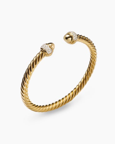 Cable Bracelet in 18K Yellow Gold with Diamonds, 5mm