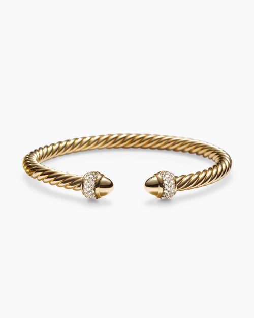 Womens Cable Bracelet in 18ct Yellow Gold with Diamonds, 5mm