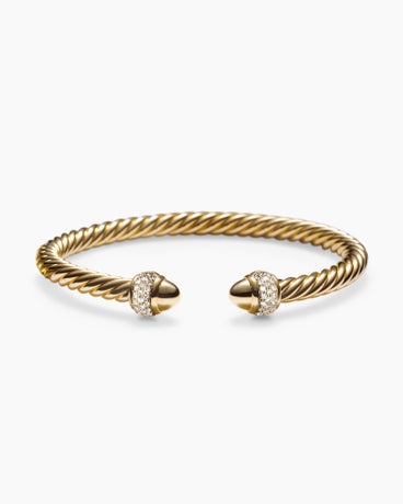 Cable Bracelet in 18K Yellow Gold with Diamonds, 5mm